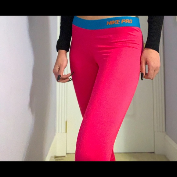 nike pro leggings pink band
